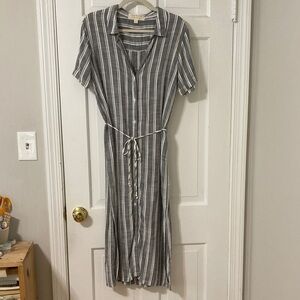 Cloth & Stone Gray Striped Midi Dress